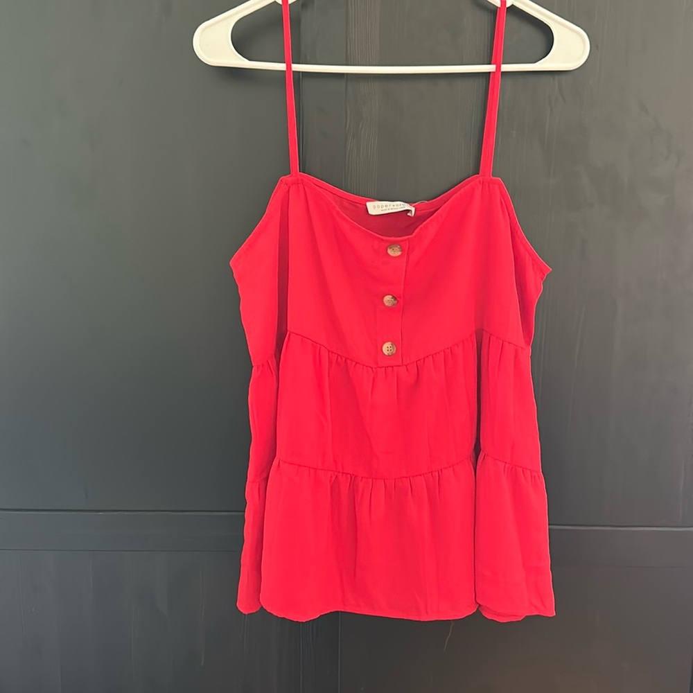Paper Crane Red Buttoned Tiered Camisole